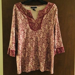 Karen Scott Tan and Burgundy Print Top Size XL